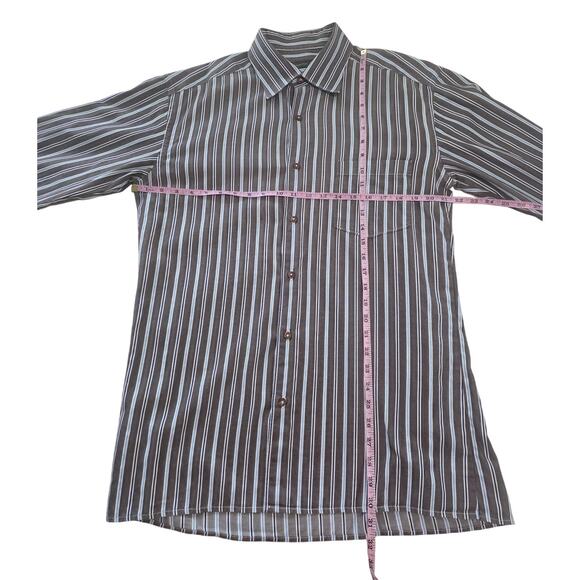 Ermenegildo Zegna Dress Shirt Men's XL Brown Blue Stripe 100% Cotton Business - Picture 6 of 10